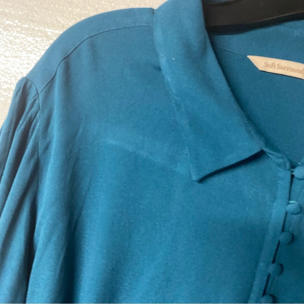 Soft Surroundings Blouse Women 2X Blue Button Front Long Sleeve Ruffle Cuffs - Picture 3 of 8